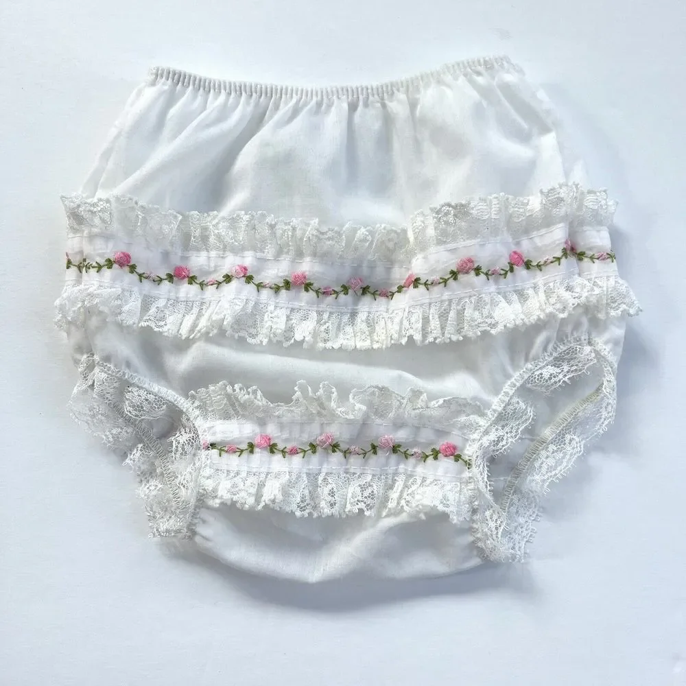 Vintage Alexis Baby Girl 6M Diaper Cover Handi-Panti Bloomers White Pink W/Lace
